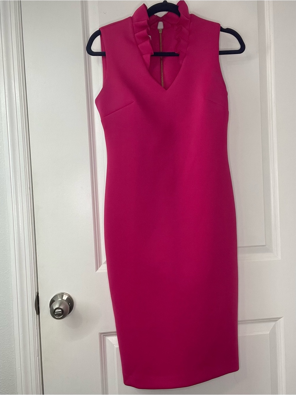 Calvin Klein Hot Pink Ruffle Neck Sheath Dress Size 4